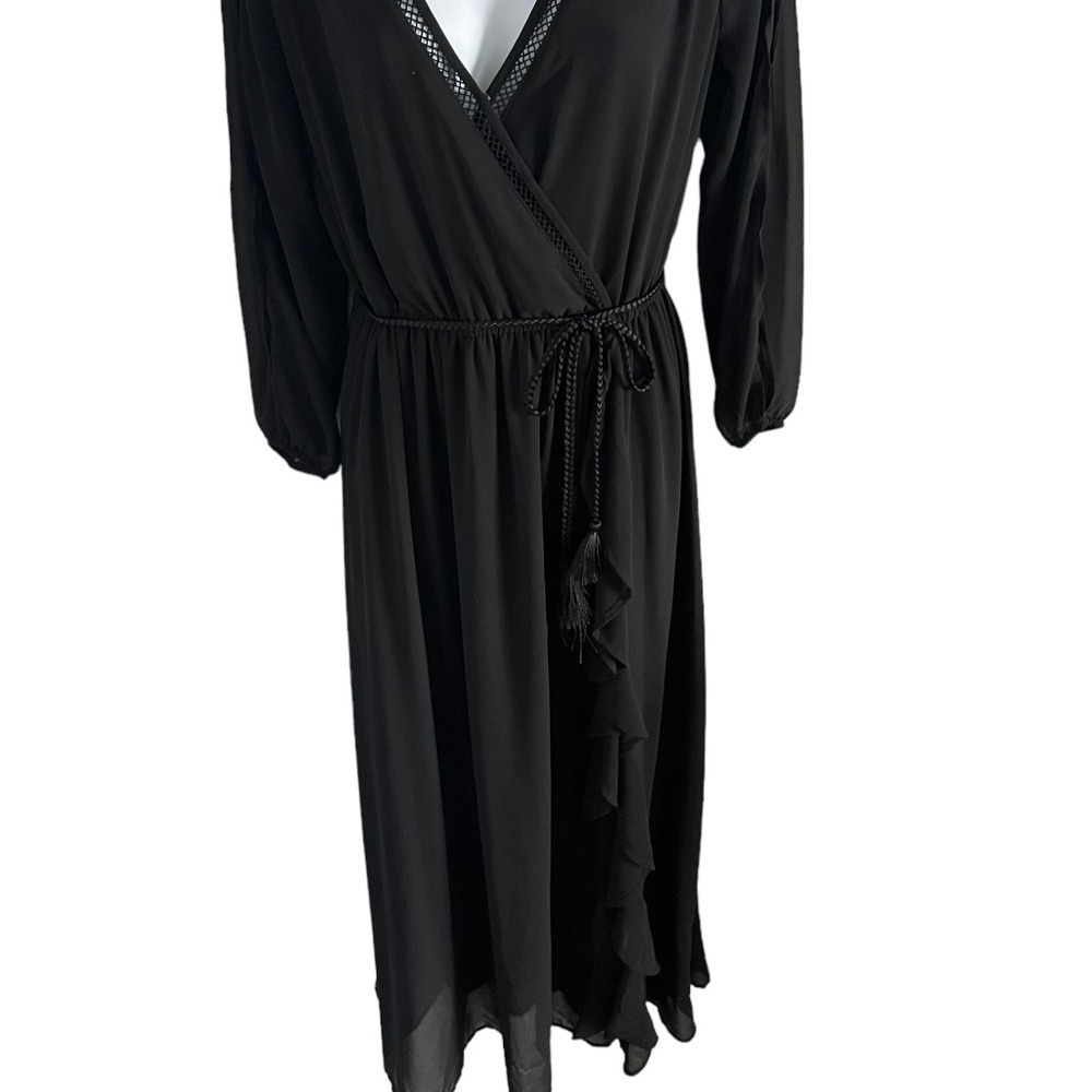 Just Fab | Black Chiffon Ruffle Front | Maxi Dress - Picture 3 of 8